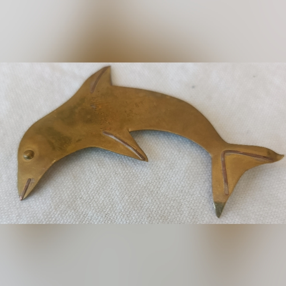 Brass Dolphin Accent Piece - Warm Brass Tone
